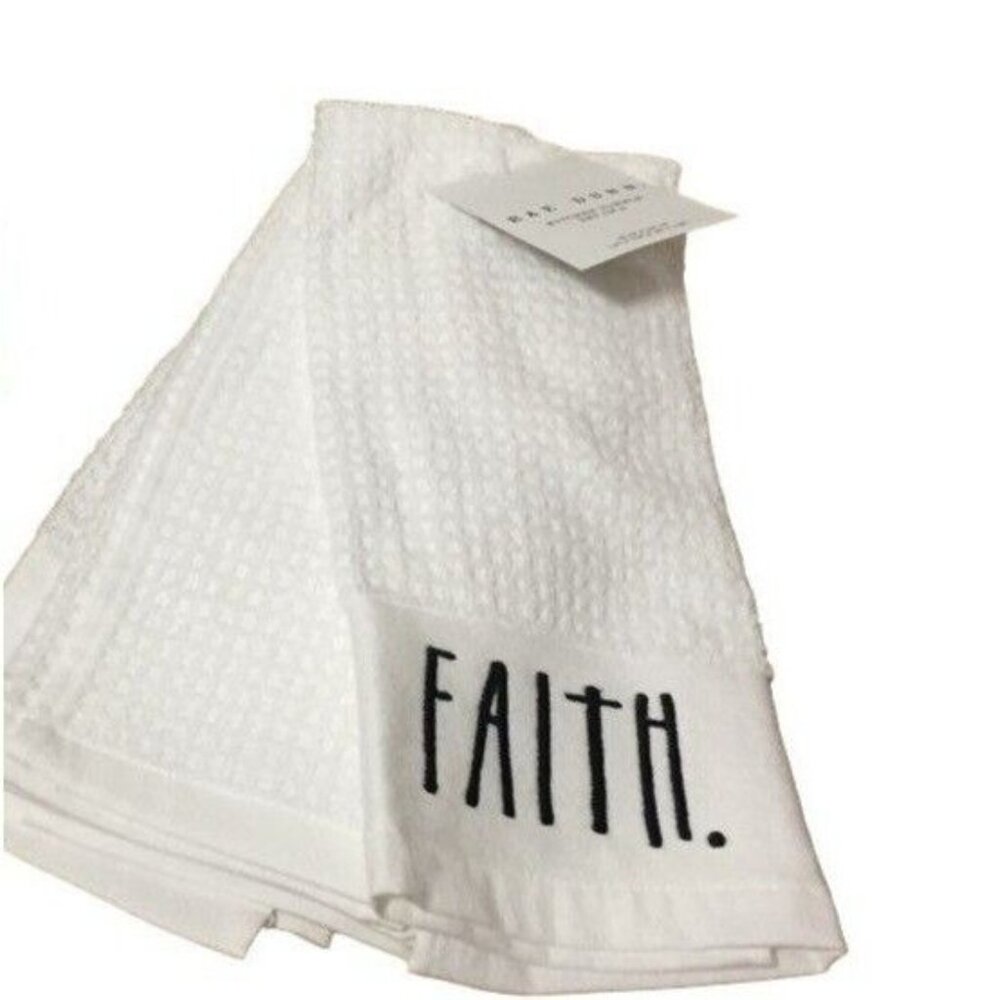 Rae Dunn. Waffle Terry Cotton Kitchen Towels FAITH. HOPE. White‎ Set of 2 New